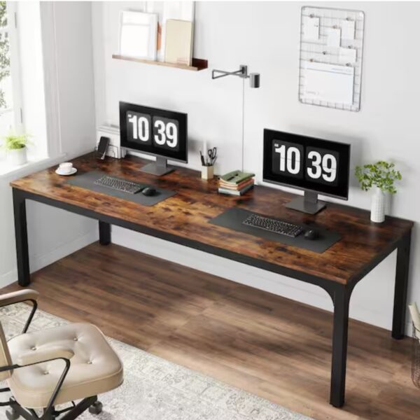 Moronia 78.7 in. Rectangular Rustic Brown Wood 2 Person Computer Desk with Adjustable Foot Pads for Home Office Table