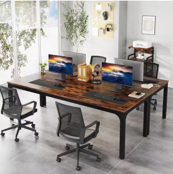 Moronia 78.7 in. Rectangular Rustic Brown Wood 2 Person Computer Desk with Adjustable Foot Pads for Home Office Table