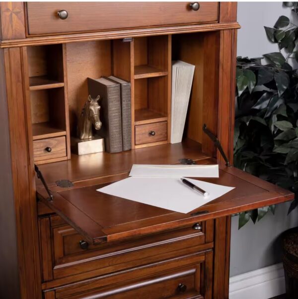 Wordsworth 27.75 in. W Rectangular Medium Brown Wood 5 Drawer Secretary