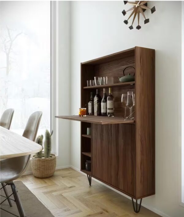 Slim 35.75 in. Walnut Rectangular Secretary Desk with Drown-Down Work Surface and Adjustable Shelves